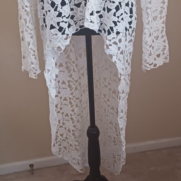 Pretty Garden Women's Long Sleeve Round Neck High Low Lace Blouse - Picture 2 of 3